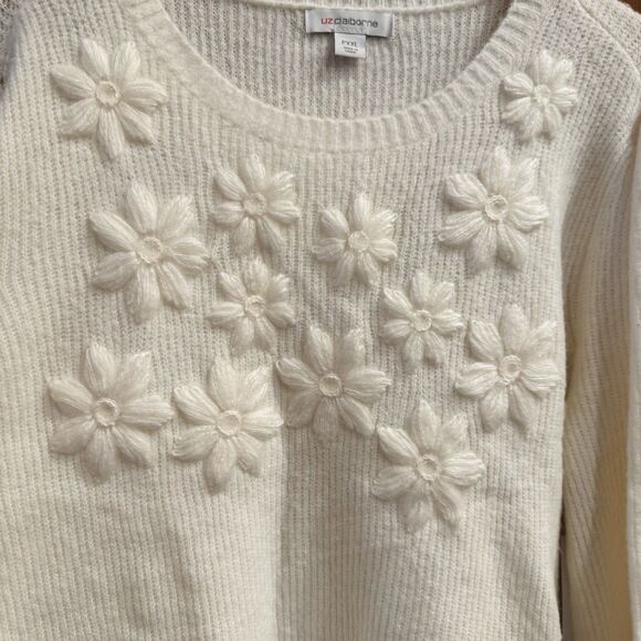 NWT Liz Claiborne Womens Crew Neck Cream Long Sleeve Floral Sweater PXXL - Picture 4 of 13